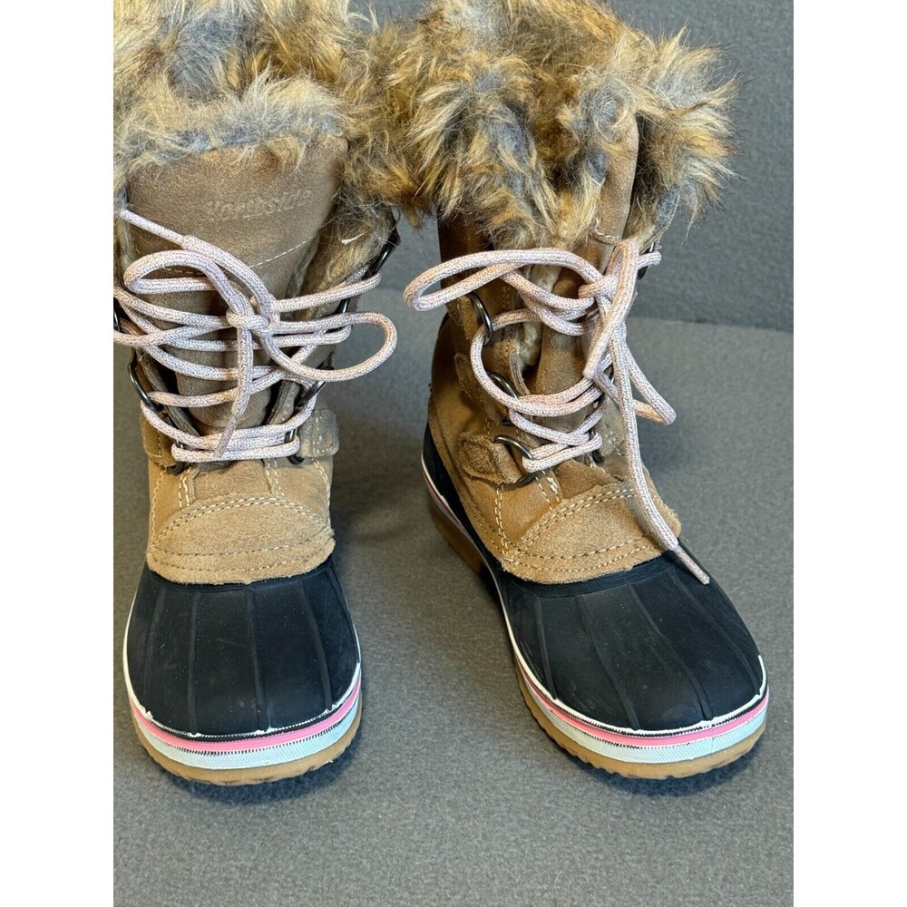 Northside Suede Winter Snow Boots Girls Size 11 Pink Faux Fur Lace Up Thinsulate